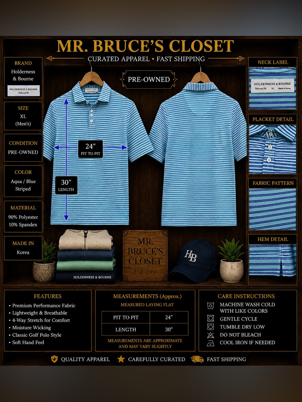 Holderness & Bourne Aqua Striped Performance Polo - Men